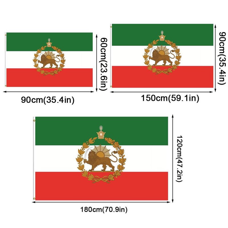 3×5 Ft Old Historic Iran Flag,Old Iranian Flag with Lion Sun Crown,Premium Polyester Former Iranian Persia Banner with 2 Brass Grommets,Suitable for Outdoor and Indoor - Image 3